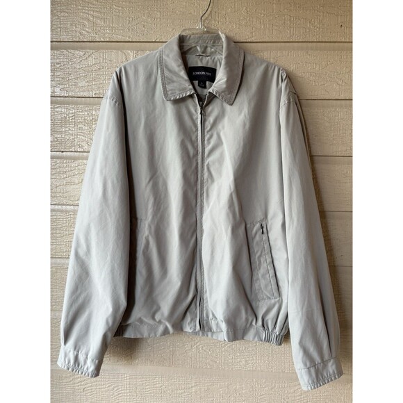 London Fog mens Windbreaker Bomber Jacket size Large Beige Microfiber Full Zip - Picture 1 of 7
